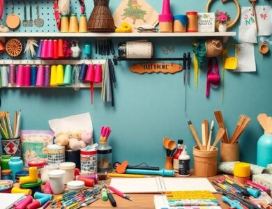 Crafting tools and colorful materials for profitable creativity.